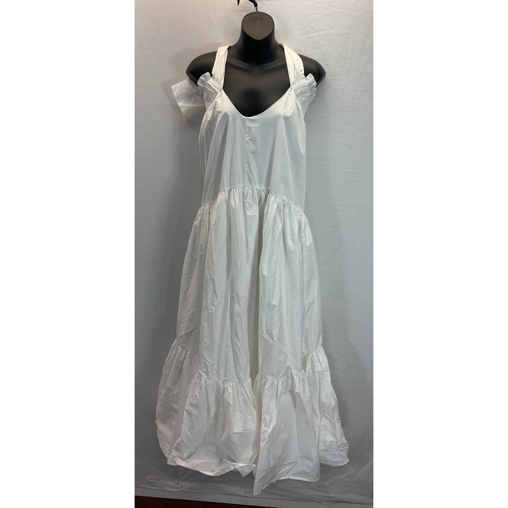 New Petal And Pup Halter neck Tie Tiered Maxi Dress White Size Ruffle Resort